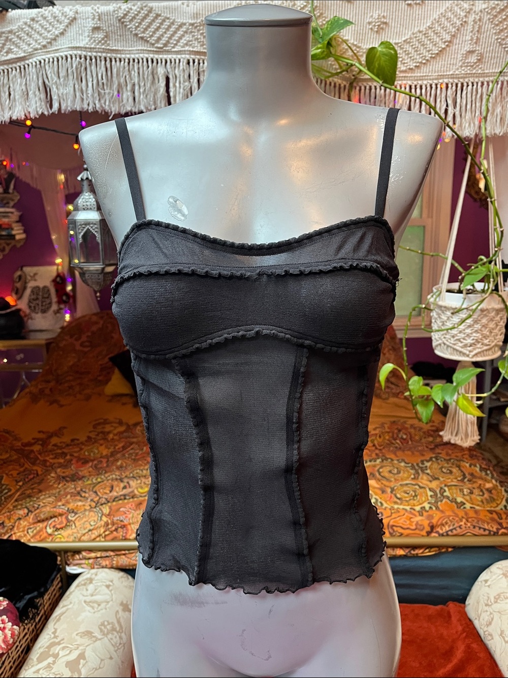 Y2K vintage Victoria’s Secret sheer mesh corset camisole cami tank top
